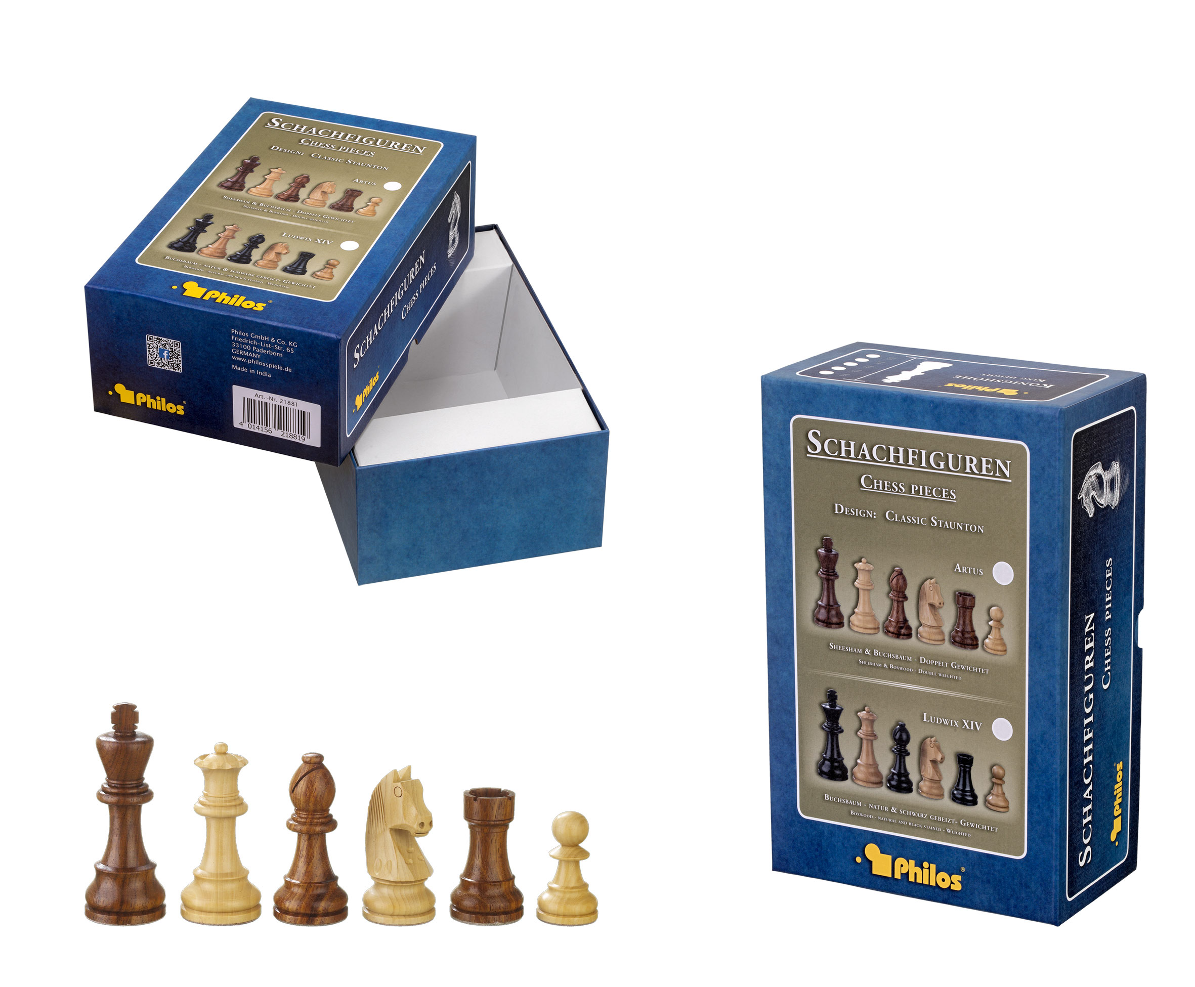Schachfiguren Artus, Königshöhe 95 mm, Set up Box