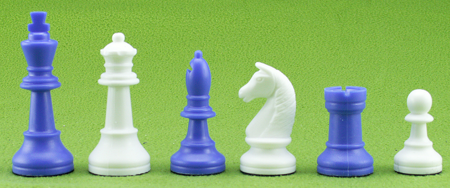 Schachfiguren Kunststoff blau/weiß, Königshöhe 93 mm