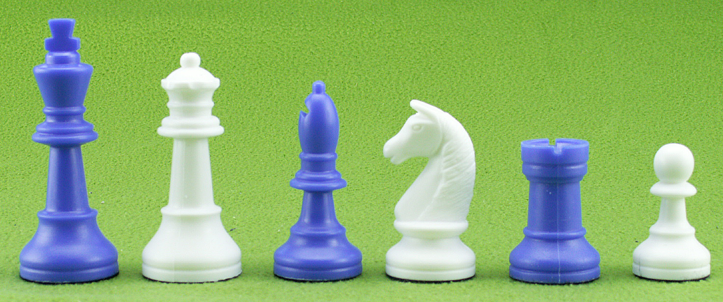 Figuren-blau-weiss Schachfiguren Kunststoff blau/weiß, Königshöhe 93 mm