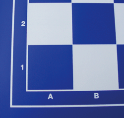 Schachplane-blau-weiss Schachplane aus Kunststoff, Feldgröße 55 mm, blau/weiß mit Randbeschriftung, klappbar