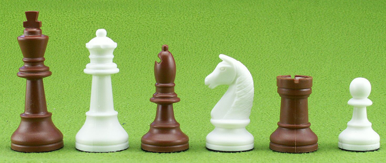 Schachfiguren Kunststoff braun/weiß, Königshöhe 93 mm